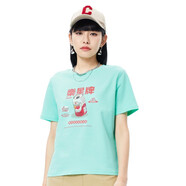 A21女裝時尚印花圓領(lǐng)短袖春季寬松顯瘦上衣國潮風(fēng)T恤 湖藍色冰Mojito(合體版型) S