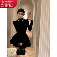 宙馨黑色高級半高領(lǐng)禮服連衣裙收腰a字蓬蓬裙2025早秋短裙內搭打底小 黑色 L