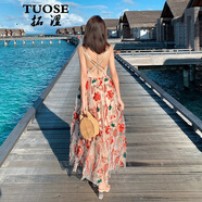 拓澀（TUOSE）連衣裙 香港潮牌夏季新款泰國度假裙INS仙女超火復(fù)古海邊沙灘長裙吊帶連衣裙 花色  M