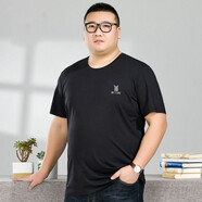 男士圓領(lǐng)短袖t恤純棉寬松中老年純色全棉汗衫加肥加大碼夏季 純黑色 XL(150-170斤)