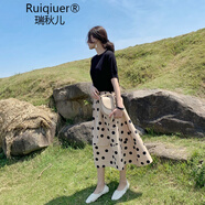 RUIQIUER新款連衣裙女裝名媛小香風輕熟洋氣時尚氣質(zhì)兩件套套裝裙子夏天 復古波點套裝 M