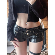 BJORN MOAN網(wǎng)紅穿搭同款辣妹復古夜店性感低腰鉚釘包臀PU皮超短褲靴褲女 黑色  碼數偏小 S 建議70-82斤內