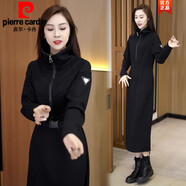 皮爾卡丹（pierre cardin）官方高端長(cháng)款衛衣裙女秋冬季新款洋氣遮肚子減齡加絨加厚顯身材連 品牌旗艦黑色 不加絨 品牌旗艦2XL 130-145斤