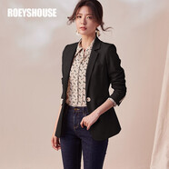 ROEYSHOUSE羅衣知性純色OL西裝外套女裝秋裝新款修身職業(yè)西服01687 黑色 S