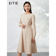 愛(ài)特愛(ài)（EITIE）薄呢料溫柔長(cháng)袖純色連衣裙秋季新款氣質(zhì)通勤百搭A字裙C2207002 米瓷71 XL 170