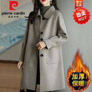 皮爾卡丹（pierre cardin）2025冬季新款中長(zhǎng)款加厚毛呢外套女大尺碼mm寬松高貴時(shí)尚呢子大衣 灰色 2XL 140-160斤