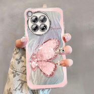 水晶蝴蝶適用一加Ace3手機(jī)殼2Pro女款11新款12防摔3Pro全包外殼套 精孔羽紗殼-JH1001粉邊水晶蝴蝶 一加 acepro