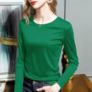 秋季精棉t恤女簡(jiǎn)約套頭圓領(lǐng)寬松雙面80支絲光棉T恤 流行綠圓領(lǐng) XXXL