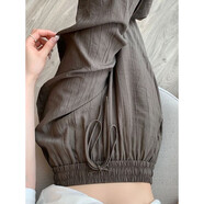 微浪褶皺冰絲闊腿褲女夏季薄款仿棉麻涼涼褲高腰垂感直筒寬松休閑拖地 咖色(高品質(zhì)) M 80-100斤