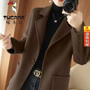 啄木鳥2025秋冬雙面女士毛呢大衣羊絨小個子西上裝感呢子外套中長款 咖啡色【中款一?？邸?純羊毛不 M 103120斤