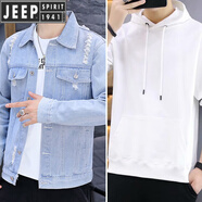 JEEP SPIRIT2023新款春秋季牛仔外套男士潮流韓版修身工裝夾克休閑百搭棒球服 加絨 J06淺藍(lán)色+純白色衛(wèi)衣 兩件(城市輕戶(hù)外) S(城市輕戶(hù)外)