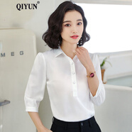 QIYUN 職業(yè)套裝女雪紡衫洋氣七分袖春夏新款時尚氣質(zhì)小衫白襯衫上衣 白色襯衫(中袖)B3187YAN L