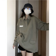 妃麗慕尚慵懶風(fēng)衛(wèi)衣女裝秋冬季oversize小眾高街韓版休閑中長(zhǎng)款上衣外套 8197綠色 L