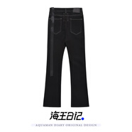 曦牧遙海王日記高街vibe風(fēng)飄帶ol牛仔褲小眾設(shè)計(jì)感微喇叭褲子男女高個(gè)子 黑色 XL