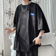 普戈斯（PUGESI）胖子大碼重磅T恤男士短袖純棉冰絲打底衫純色寬松圓領(lǐng)半袖上衣潮 T104黑色 4XL 180-205斤