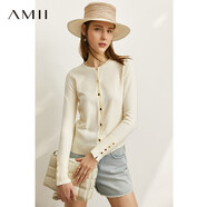 AMII氣質(zhì)圓領(lǐng)新款針織開(kāi)衫女春夏新款薄款空調衫外套短款上衣 米白 160/84A/M