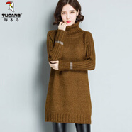 啄木鳥(niǎo)羊毛衫高領(lǐng)毛衣女寬松套頭加絨加厚中長(cháng)款2025新款打底針織毛線(xiàn)衣 姜黃 S