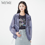 唯唯（WEWE）短外套夏季女裝新款刺繡歐根紗薄紗蕾絲薄款上衣 藍灰 S (160)