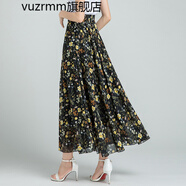 vuzrmm輕奢女裝夏季新品碎花雪紡半身長裙女士高腰A字中年跳舞半身裙子 多色小花 L腰圍2.2-2.3尺長度90厘米
