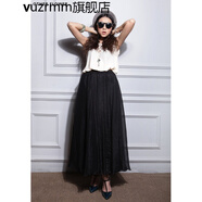 vuzrmm香港潮牌春秋新品顯瘦夏季金絲雪紡半身裙拖地長(cháng)裙仙女8米大擺裙沙灘度假 黑色 M 裙長(cháng)90cm