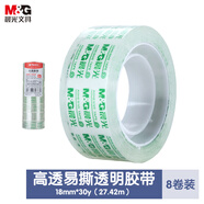 晨光(M&G)文具透明膠帶 高透易撕小膠帶 開(kāi)學(xué)必備學(xué)生手工膠布18mm*30y(27.42米/卷) 8卷裝AJD97323