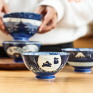 陶趣居 日本進(jìn)口卡通日式碗家用陶瓷碗可愛(ài)招財貓米飯碗高腳碗湯碗餐具 月中兔高腳碗4.4英寸