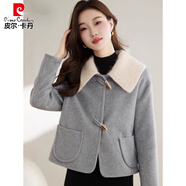 皮爾卡丹（pierre cardin）小香風(fēng)感毛呢外套女春秋款2025新款小個(gè)子牛角扣短款呢子大衣 淺灰色 L (105-115斤)