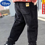 迪士尼（DISNEY）品牌男童燈芯絨一體絨褲子秋冬23款兒童加絨加厚外穿男孩直筒長(zhǎng)褲 黑色春秋款 100