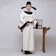勤思路唐代古裝漢服李白成人兒童杜甫詩(shī)人服裝端午節(jié)屈原書生話劇演出服 白色衣服（包含帽子+腰帶+藝領(lǐng)） 175