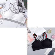 哚芊姿美背運動(dòng)內衣女學(xué)生韓版少女高中生初中生裹胸罩無(wú)鋼圈小背心內穿 灰邊白色+彩帶黑色【二件裝】 均碼 【80-120】斤
