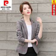 皮爾卡丹（pierre cardin）24年新款小個(gè)子格子西裝短外套女春秋新款時(shí)尚氣質(zhì)港風(fēng)百搭小西服 紅灰格 2XL