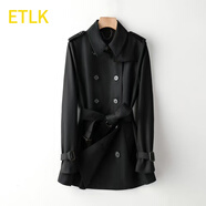 ETLK2025年春秋季新款高端雙排扣氣質(zhì)系帶小個(gè)子經(jīng)典中長(zhǎng)款風(fēng)衣外套女 黑色-短/款 XL （120-130斤）肩寬39