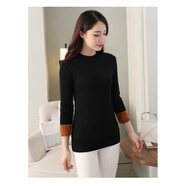 皮爾卡丹（pierre cardin）加絨/不加絨毛衣女加厚秋冬長(zhǎng)袖短款低領(lǐng)百搭保暖針織圓領(lǐng)打底衫 黑色加絨加厚款 S