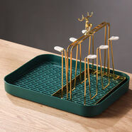 贏夫人（Mrs win）創(chuàng)意杯架輕奢玻璃杯瀝水架家用水杯置物架客廳水杯茶杯收納托盤 麋鹿杯架+字母綠盤