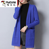 啄木鳥(niǎo)高檔品牌 針織開(kāi)衫女外搭春秋薄款中長(cháng)款披肩外披毛衣外套2025年 藍色 XXL