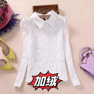 蒂洛緹娜蕾絲雪紡上衣女秋冬新款白色重工鑲鉆襯衫加絨加厚長(cháng)袖打底衫 加絨加厚無(wú)帶鉆 M