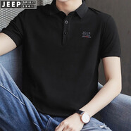 吉普（JEEP）短袖t恤男寬松翻領夏季新款純色棉質(zhì)商務休閑男士半袖體恤上衣 黑色 4XL(建議185-200斤)