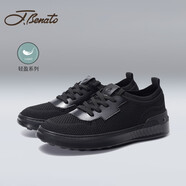 賓度（J.Benato）【官方發(fā)售】男鞋春夏新款男士網(wǎng)面鞋薄款鏤空透氣輕便軟底休閑鞋 黑色 43