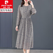 皮爾卡丹（pierre cardin）中年媽連衣裙春裝女2025年新款洋氣高貴氣質(zhì)貴夫人雪紡裙子遮肚 花色 3XL 適合135-145斤