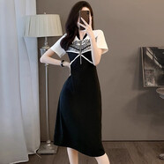 Mad Cortes 原創(chuàng)設(shè)計感短袖連衣裙女2025夏季新款高級感拽姐風(fēng)收腰裙子 黑色 S （100斤以內(nèi)）