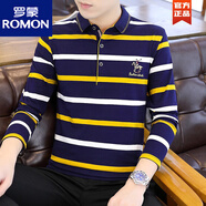 羅蒙（ROMON）條紋男士Polo.衫2023秋季商務(wù)休閑潮流男式棉質(zhì)翻領(lǐng)體恤衫秋裝t恤 8851黃色 XXL