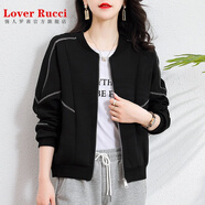 LOVER RUCCI品新女裝2024秋冬新款休閑純色圓領(lǐng)寬松運(yùn)動(dòng)夾克衫長袖棒球服 黑色 S/2碼 110斤以下