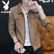花花公子（PLAYBOY）夾克男春秋2025新款潮流休閑百搭翻領(lǐng)外套男商務(wù)純色修身上衣男裝 棕色 常規(guī) XL