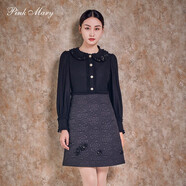 pinkmary粉紅瑪麗/粉紅瑪琍新款黑色長(cháng)袖羊毛A字連衣裙氣質(zhì)顯瘦PMAKW5537 黑色 160/S