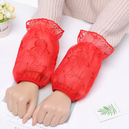 朵胤韓版秋冬季新款蕾絲袖套雙層刺繡花朵短款護(hù)袖頭服防臟套袖女 大紅色-玫瑰花