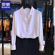 羅蒙（ROMON）白領(lǐng)羊毛襯衫百搭加厚秋冬款職業(yè)通勤顯瘦保暖打底娃娃領(lǐng)襯衣女 白色 2碼=S