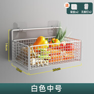 伊思家置物架廚房蔥姜蒜壁掛調(diào)料小蔬菜各種收納神器墻上瀝水籃子免打孔 白色單層中號