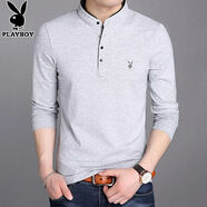 花花公子（PLAYBOY）長(zhǎng)袖t恤男春秋季新款潮流立領(lǐng)商務(wù)休閑修身上衣男士百搭打底衫男 灰色P-2441HH8165 XL