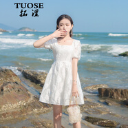拓澀（TUOSE）夏季新款女裝法式復古小個子連衣裙收腰顯瘦海邊度假仙女短裙子 白色 M