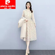 皮爾卡丹（pierre cardin）早秋碎花連衣裙兩件一套2024秋季新款女裝洋氣減齡顯瘦初秋套裝裙 米色連衣裙【單件】 L 建議105-115斤